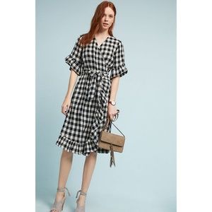 Anthropologie gingham flutter wrap dress